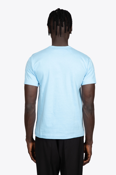 Shop Comme Des Garçons Play Mens T-shirt Light Blue Cotton T-shirt With Big Heart Patch In Celeste