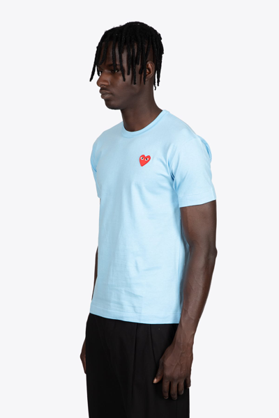 Shop Comme Des Garçons Play Mens T-shirt Light Blue Cotton T-shirt With Big Heart Patch In Celeste