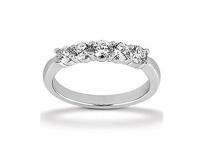 Pre-owned Jewelwesell 5stone 2.50ct Diamond Wedding Band Ring 18k White Gold Round Brilliant Cut I Si2