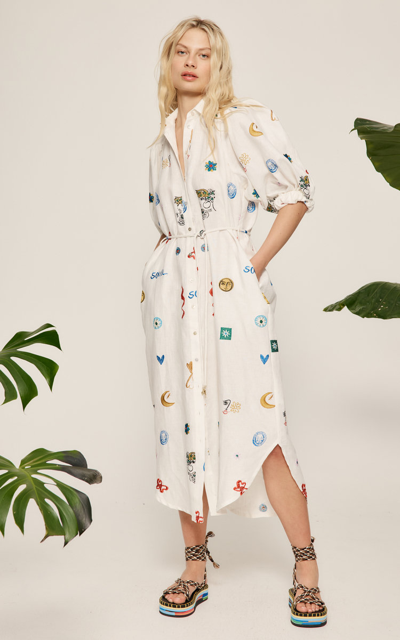 Shop Alemais Women's Soleil Embroidered Linen Shirt Dress In Print