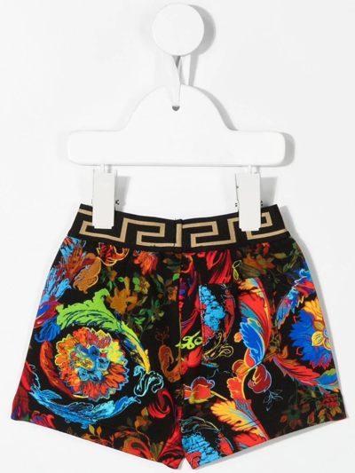 Shop Versace Graphic Print Stretch Shorts In Black