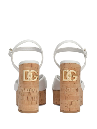 Shop Dolce & Gabbana Knot Detail Platform Sandals In White