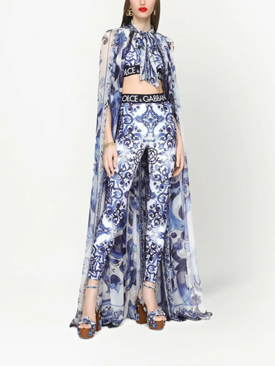 Shop Dolce & Gabbana Maiolica-print Silk Cape In Blue