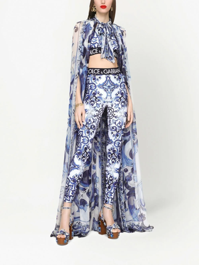 Dolce & Gabbana Majolica-print Silk Lightweight Coat In Blue