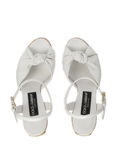 Shop Dolce & Gabbana Knot Detail Platform Sandals In White