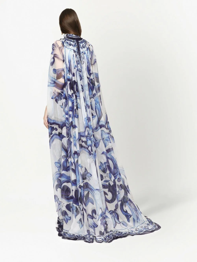 Shop Dolce & Gabbana Maiolica-print Silk Cape In Blue