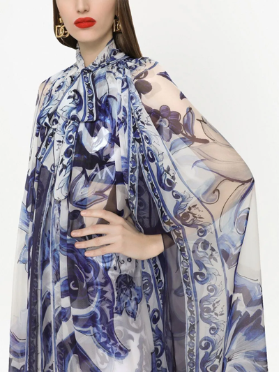 Shop Dolce & Gabbana Maiolica-print Silk Cape In Blue