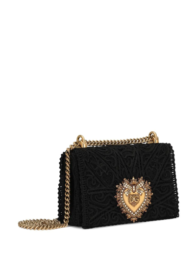 Dolce & Gabbana Devotion Medium Lace Chain Shoulder Bag In Black