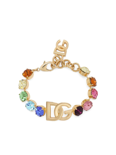 Shop Dolce & Gabbana Logo-plaque Charm-detail Bracelet In Gold