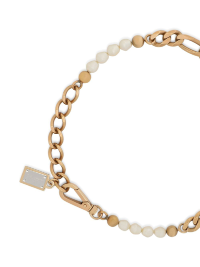 Dolce & Gabbana Logo-plaque Chain-link Detail Necklace In Gold