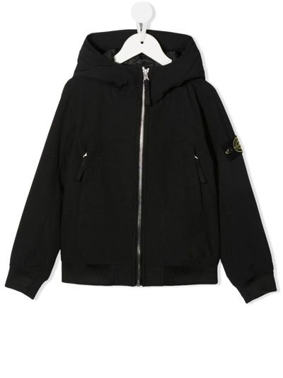 Shop Stone Island Junior Logo-patch Zip-up Hooded Jacket In Black
