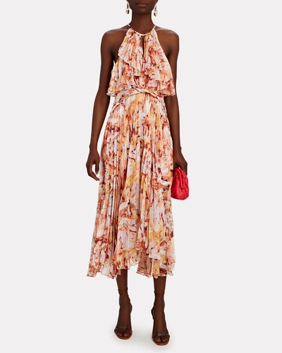 Shop Acler Catherine Pleated Floral Midi Dress In Multi