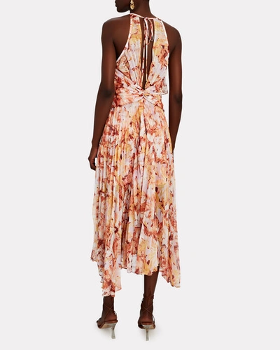 Shop Acler Catherine Pleated Floral Midi Dress In Multi