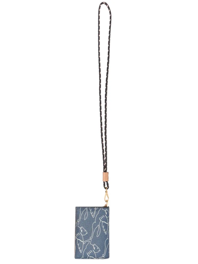 Shop Etro Graphic-print Neck-strap Card Holder In Blue