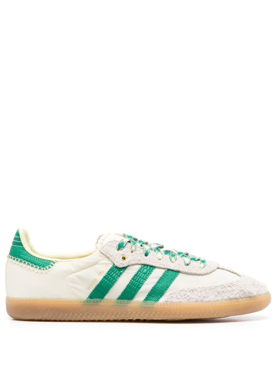 Adidas Originals + Wales Bonner Samba Lizard-effect Leather And Suede-trimmed  Shell Sneakers In Cream,green | ModeSens