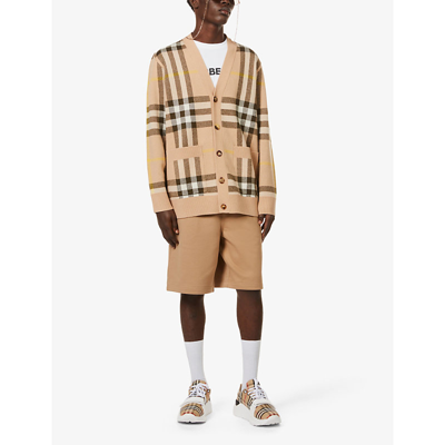 Shop Burberry Wilmore Checked Wool And Cashmere-blend Cardigan In Truffle