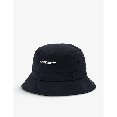 Shop Carhartt Script Logo-embroidered Cotton Bucket Hat In Black/white