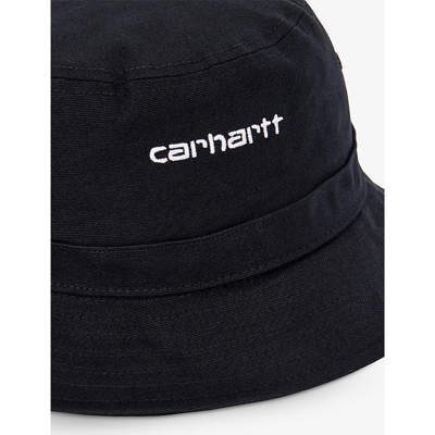 Shop Carhartt Script Logo-embroidered Cotton Bucket Hat In Black/white