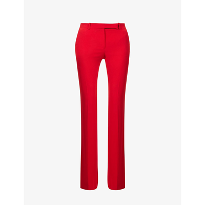 Shop Alexander Mcqueen Pleated Flared Mid-rise Woven Trousers In Welsh Red