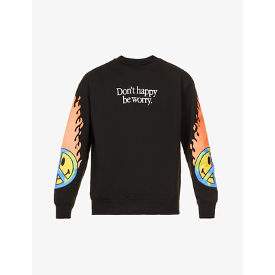 Shop Market Smiley Earth On Fire Relaxed-fit Cotton-jersey Sweatshirt In Black