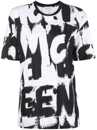 Shop Alexander Mcqueen Graffiti Allover Print T-shirt In White