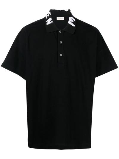Shop Alexander Mcqueen Oversize Cotton Polo Shirt In Black