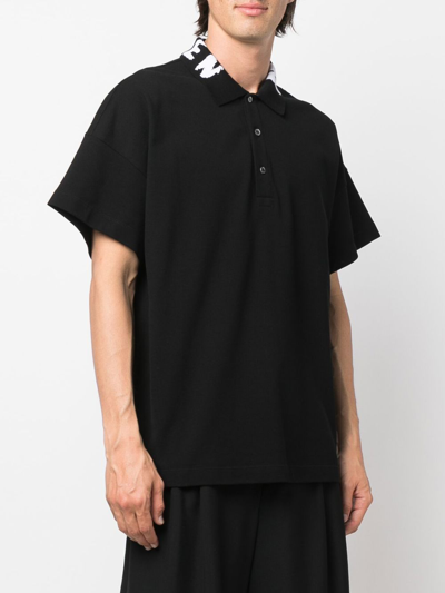 Shop Alexander Mcqueen Oversize Cotton Polo Shirt In Black