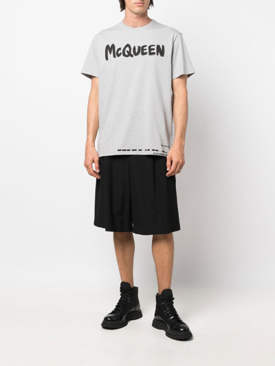Shop Alexander Mcqueen Graffiti Logo Cotton T-shirt In Grey