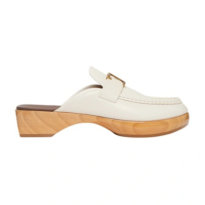Shop Tod's Leather Mules In Bianco Lana