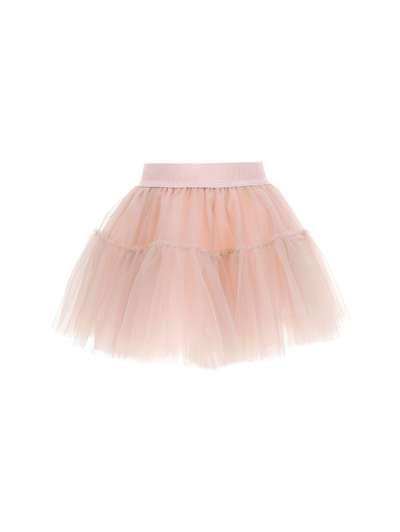 Shop Monnalisa Tulle Skirt With Logo In Caramel