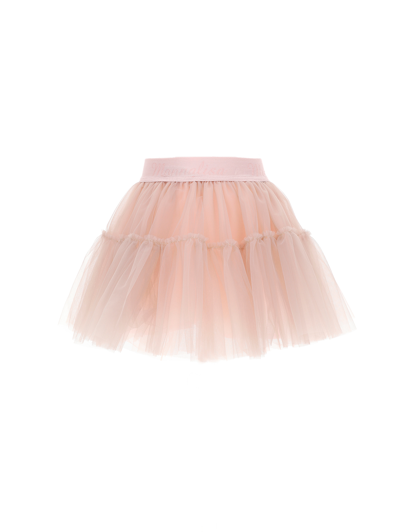 Shop Monnalisa Tulle Skirt With Logo In Caramel