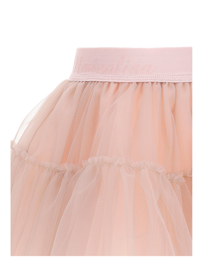 Shop Monnalisa Tulle Skirt With Logo In Caramel