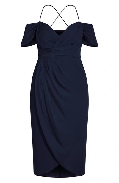 Shop City Chic Entwine Cold Shoulder Dress In Navy