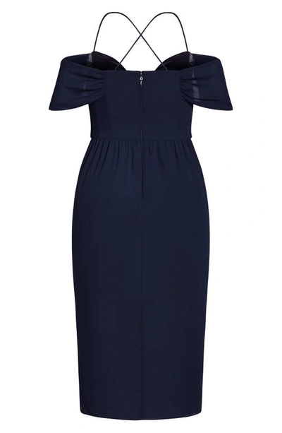 City Chic Entwine Cold Shoulder Dress In Navy