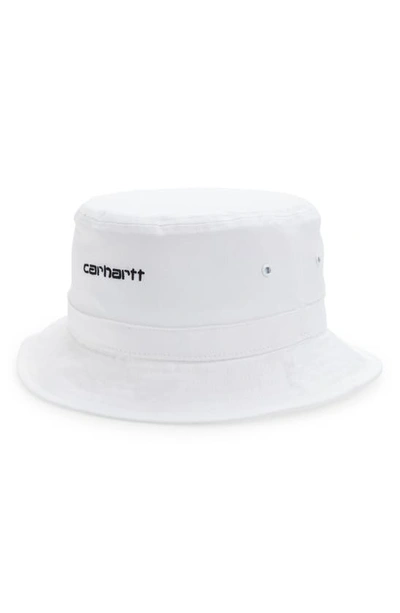 Shop Carhartt Script Bucket Hat In White / Black