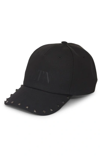 Shop Valentino Spike Stud Cotton Baseball Cap In 0no - Nero