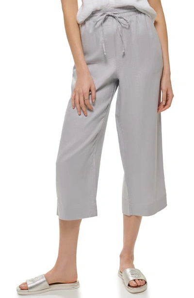 Shop Dkny Pull-on Drawstring Crop Linen Pants In Ice Grey