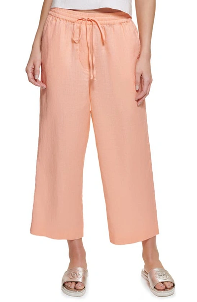 Shop Dkny Pull-on Drawstring Crop Linen Pants In Flamingo