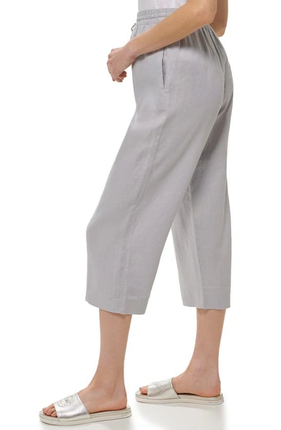 Shop Dkny Pull-on Drawstring Crop Linen Pants In Ice Grey