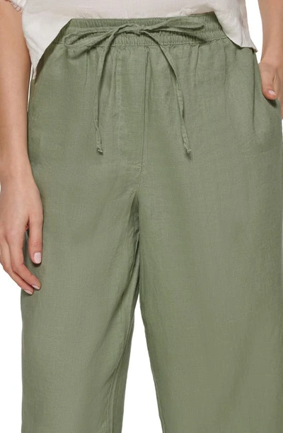Shop Dkny Pull-on Drawstring Crop Linen Pants In Aloe Vera