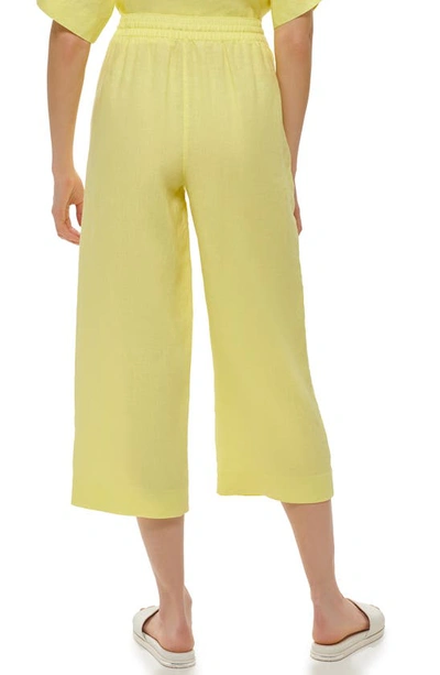 Shop Dkny Pull-on Drawstring Crop Linen Pants In Limoncello