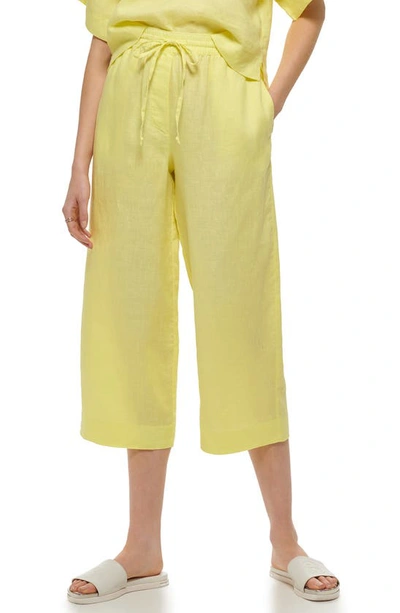 Shop Dkny Pull-on Drawstring Crop Linen Pants In Limoncello