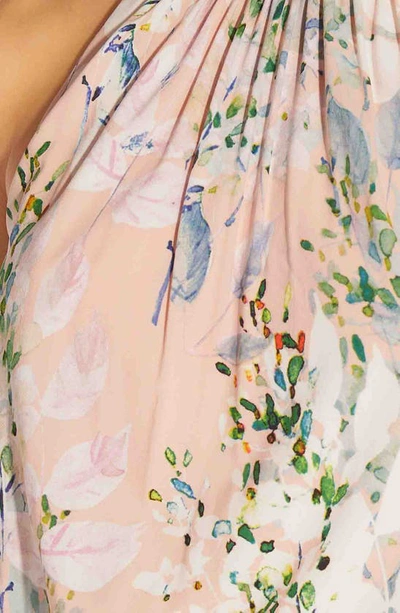 Shop Adrianna Papell Watercolor Floral Halter Neck Chiffon Midi Dress In Blush Multi