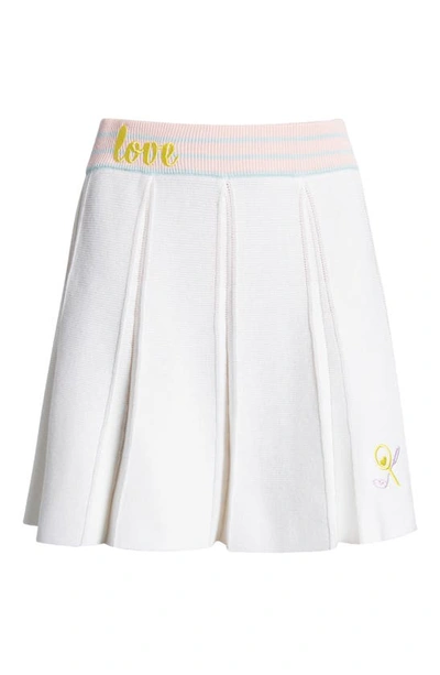 Shop Loveshackfancy Roz Embroidered Knit Skirt In Tennis Whites