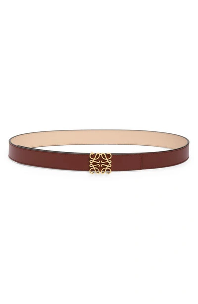 Shop Loewe Anagram Buckle Reversible Leather Belt In Tile Red/ Nude/ Gold 2753