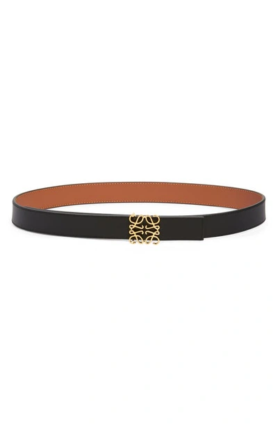 Shop Loewe Anagram Buckle Reversible Leather Belt In Tan/ Black/ Gold 2544