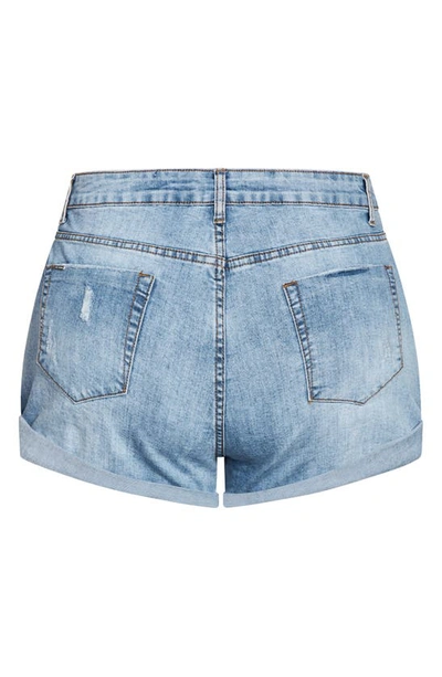 City Chic Distressed Cuff Denim Shorts In Light Denim