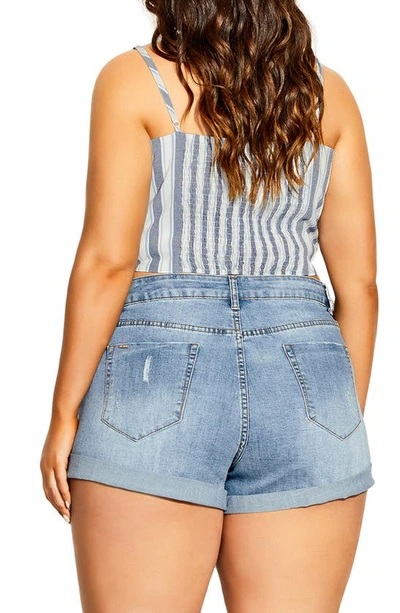 City Chic Distressed Cuff Denim Shorts In Light Denim