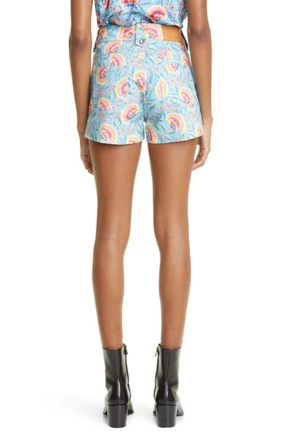 Shop Paco Rabanne Floral Print Cotton Shorts In Blue Indian Flower