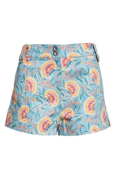 Shop Paco Rabanne Floral Print Cotton Shorts In Blue Indian Flower